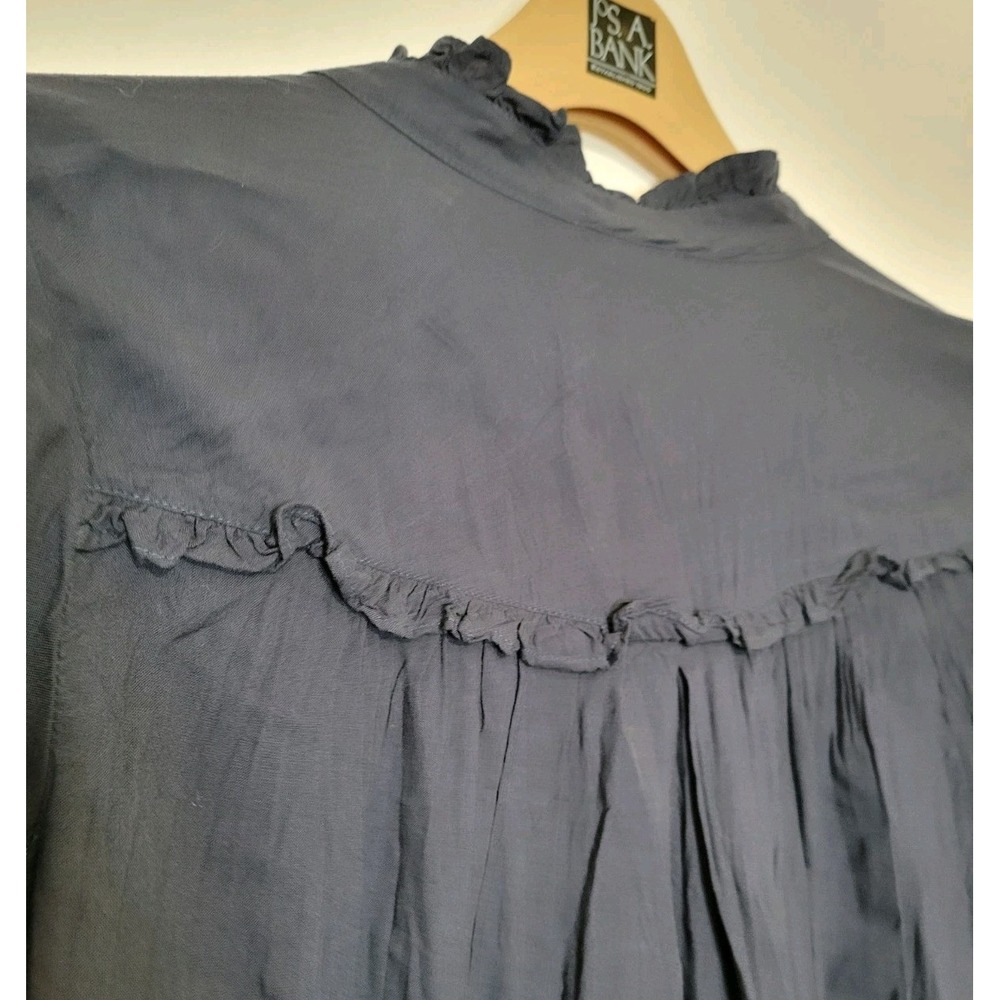 Sundance Navy Blue Button Up Ruffle Blouse Womens PXS Long Sleeve Viscose Top - Picture 9 of 11
